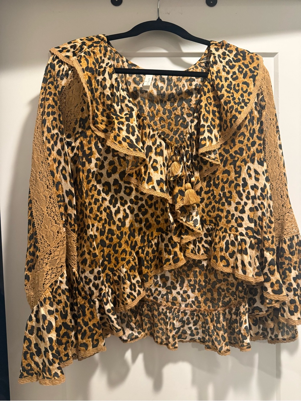 Spell Leopard Ruffle Blouse in Tan and Black - Picture 2 of 3